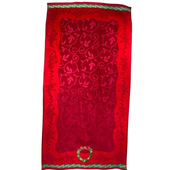 NOS Christmas Wreath Jacquard Bath Towels Set Of 2 Red Holiday Franco Mfg Turkey - Picture 3 of 13